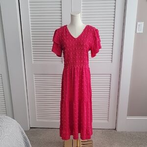 Red Flutter Sleeve V-Neck Midi Sundress
